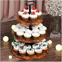 DUIOZS Cupcake Stand, Cupcake Tower 3 Tier,Rustic Cupcake Stand with Handle, Portable and Durable Cup Cake Tower Stand, Easy to Carry Wooden Display for Desserts, Cupcakes, and Pastries(Round)
