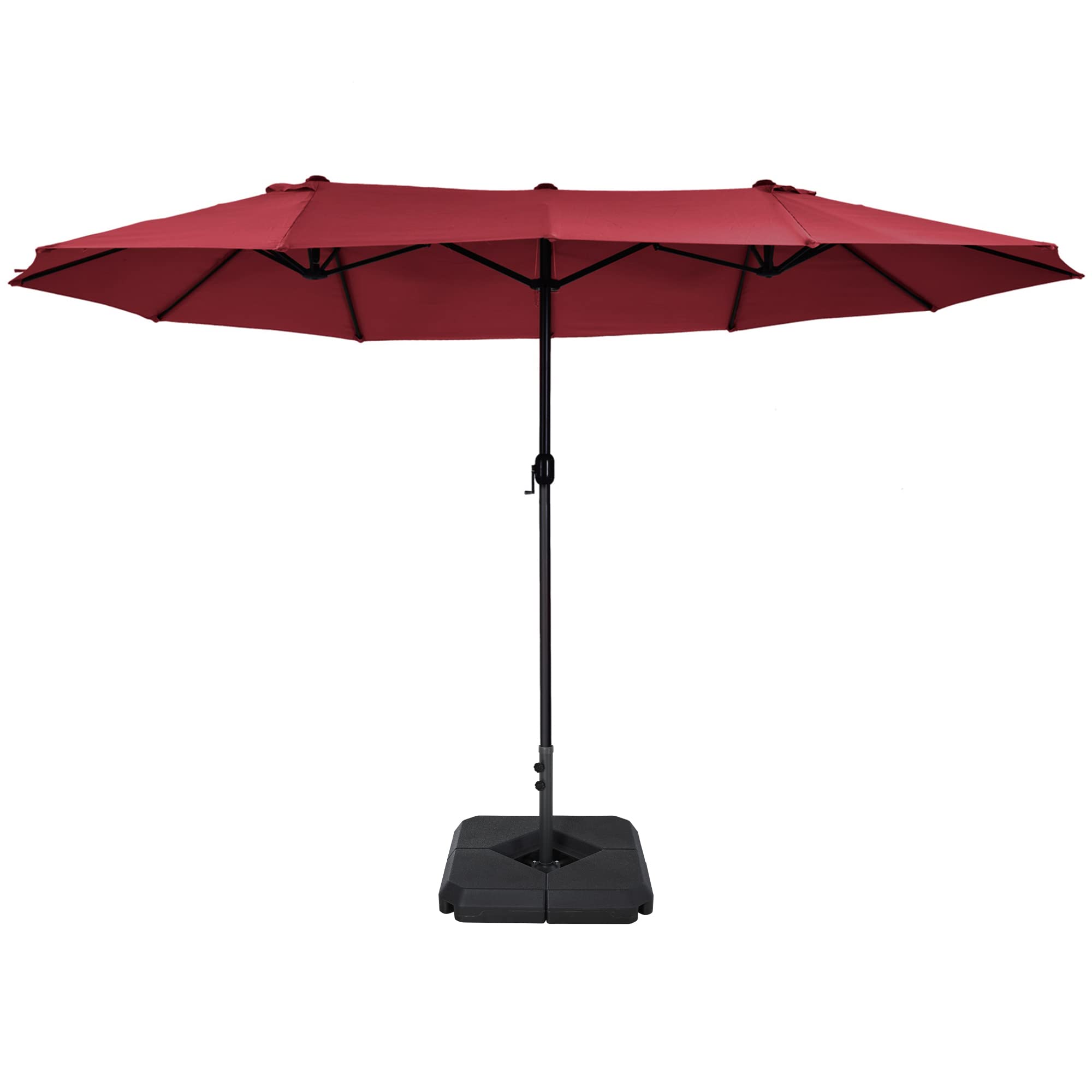 Outsunny 4.6m Garden Parasol Double-Sided Sun Umbrella Patio Market Shelter Canopy Shade with Weight Base, Wine Red