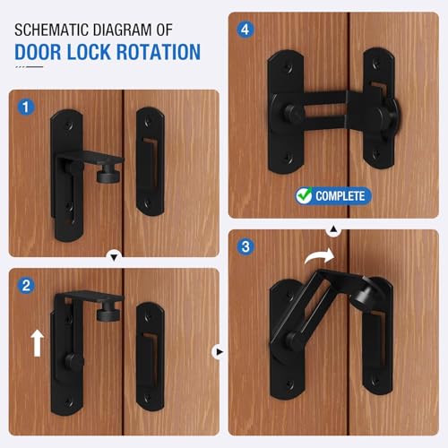 Image of DRUCILA 90 Degree Flip Barn Door Lock,Protect Privacy-Security Gate Latch, Hook Lock Latch for Barn, Sliding Door Antique Lock Gate Latches Wine Cabinet Closet Door Latches.(Black Corner Door Lock)