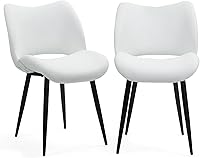 ComHeFu Modern Upholstered Dining Chairs Set of 2, PU Faux Leather Accent Chairs with Curved Back for Kitchen Living Room (White)