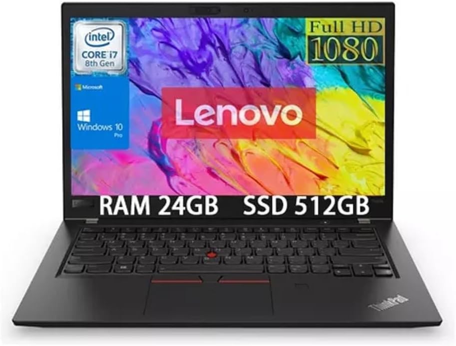 LENOVO ThinkPad T480s Laptop, 14 IPS FHD 1920x1080 Matte Display, Intel Core i7-8650U 4.20 GHz, 24GB RAM, 512GB SSD, Fingerprint Reader, Supported