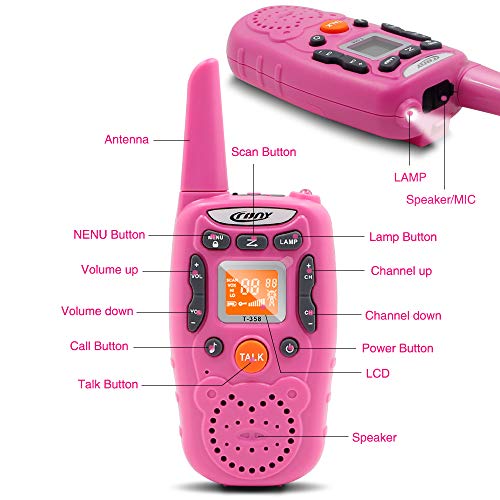 Eoncore T358 Walkie Talkies for Kids Two Ways Radio Toy Long Range 22 Channels 10 Call Tone Build-in Flashlight Pink - Thumbnail 3