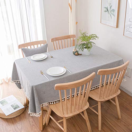 Sandweek Washable Tablecloth Solid Color Tassel Cotton Linen Fabric Table Cloth Dust-Proof Table Cover For Kitchen Dinning Buffet Tabletop Decoration ( Square 55 X 55 Inch, Gray) #TOP3