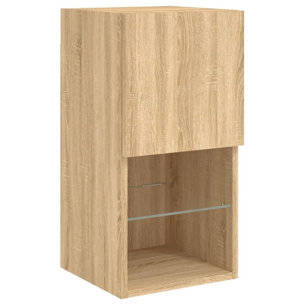 Gecheer Set da parete con illuminazione a LED, 6 pezzi, in legno di rovere Sonoma