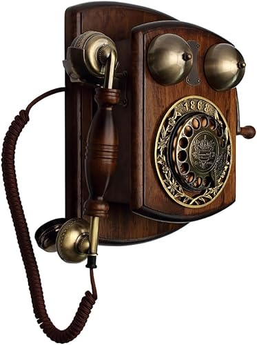 Antique Rotary Dial Wall Phone, Vintage Decor Landline Phones, Wall Mount Old Fashion Corded Telephone with Mechanical and Electronic Ringer for