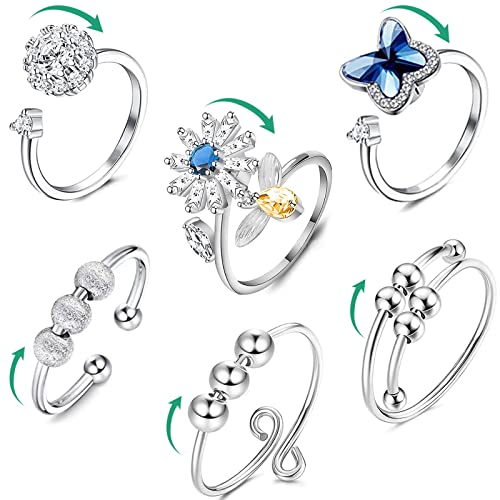 Edelstahl Anti-Angst-Ring 6 Stück Fidget Verstellbare Ringe Set...