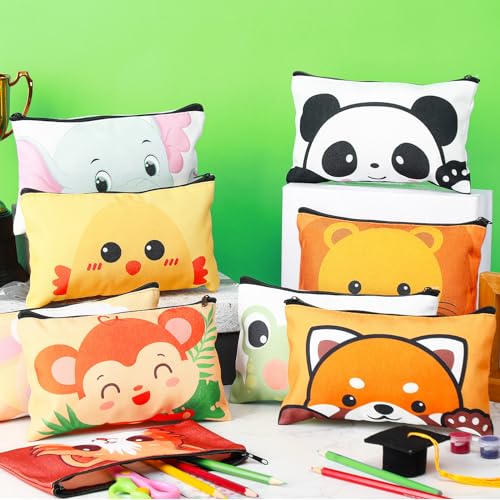 Image of Dispowreath 24 Pcs Cartoon Zipper Pencil Pouch Bulk Cute Cartoon Pencil Case Multicolored Cat Panda Pen Bag Stationery Spring Back to School First Day of School Gifts for Boys and Girls