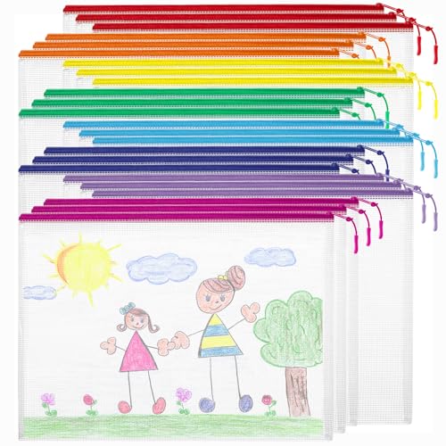 24pcs Mesh Zipper Pouch Bags Puzzle Storage Bags, A4 13x9 Inches Large Reusable Zipper Pouches for Classroom Organizing Board Game Home Organization