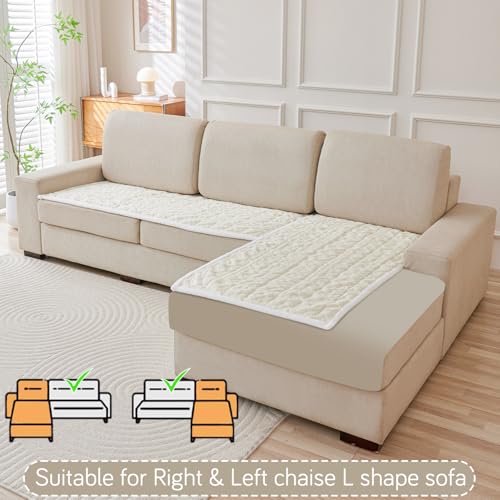 Image of HOKIPO Italian Caelora Sofa Cover L Shape 6 Seater Mat, 3+3, Pearl White