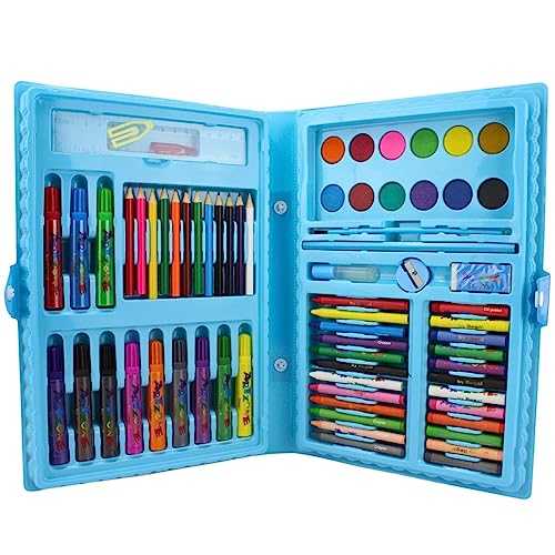 Maleta Para Pintura Infantil Azul Meninos 68 Peças Tema boys de Férias Estojo de Pintura Para Desenhar com lápiz, giz, outros 68 Peças