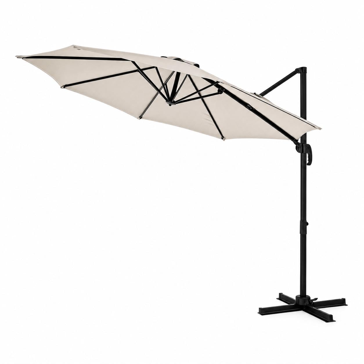GarveeHome Ombrellone Roma 300cm, Palo Laterale Ferro Alluminio, Rotazione 360°, Base a Croce, Telo 210PA & Poliestere, Marrone Grigio, Senza Luci e Copertura
