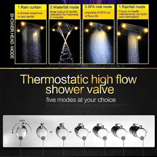 Sistema de ducha Cascada Luxurious Design 23"x31" con LED, altavoz Bluetooth incorporado y 6 funciones (Lluvia, Cascada, Cortina, Neblina, Jets de cuerpo y ducha de mano) en acabado dorado cepillado miniatura 2
