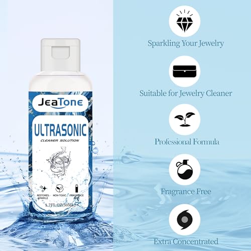 Image of JeaTone Ultrasonic Jewelry Cleaner Solution for Ultrasonic Machine, 50ml | Remove Odors Discoloration & Stains, Peach Eco Gentle Formula, High Yield Dilution, Safe On Diamonds, Gold, Silver, Rings