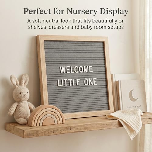Image of C CRYSTAL LEMON Letter Board By Crystal Lemon,Felt Letter Board,10X10 Inches,Changeable Wooden Message Board Sign,Wood Frame,Wall Mount,Free Standing(Gray) | Changeable message board with neutral gray felt, wooden frame and tabletop stand for home and classroom