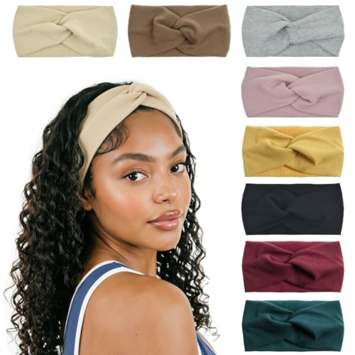 Image of DRESHOW 8 Pack Headbands for Women Yoga Knotted Headbands Elastic Criss Cross Hair Accessories Sports Head Wrap Non Slip