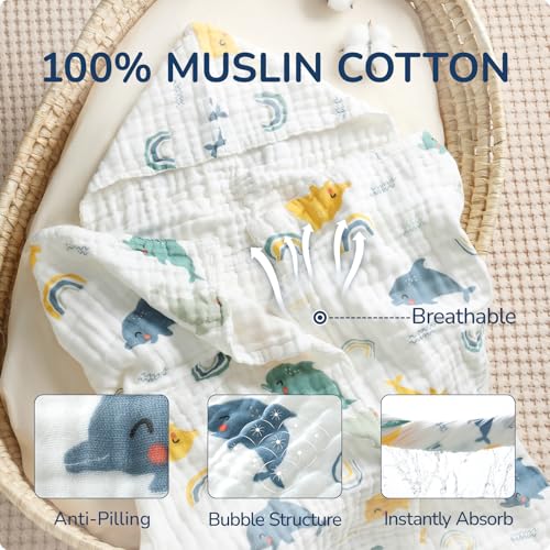 Image of Toddler Hooded Bath Towels,100% Cotton Muslin Baby Towels for Boys Girls,Ultra Soft & Absorbent Quick Dry Kids Towel for Beach,Pool,Bathroom,Large 43x43 Inch