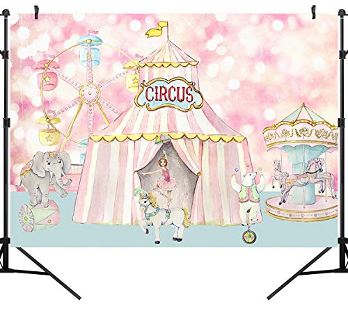 Sensfun 7x5ft Pastel Pink Circus Birthday Backdrop Carnival Carousel Big Top Tent Girls