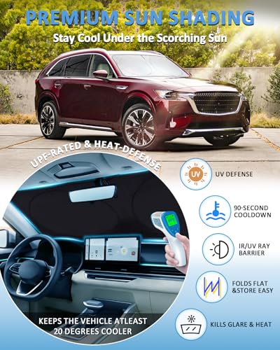 Image of Windshield Sun Shade for Mazda CX-9 2016-2024 2025 2026 Sunshade | Custom Fit CX9 Accessories Window Sun Visor Protector Foldable Blocks UV Rays