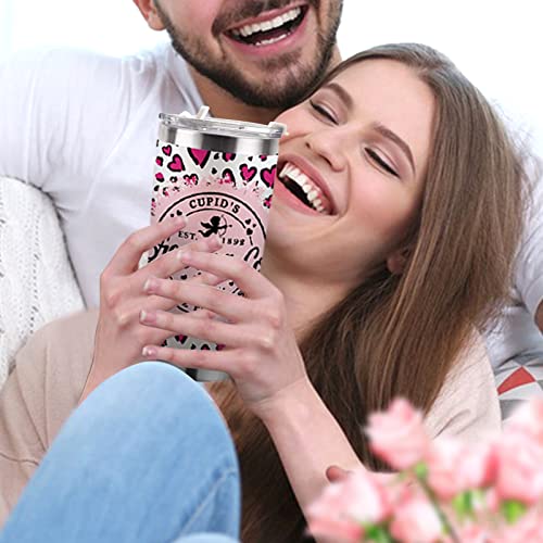 Zzkol Valentine's Day Gifts - Tumbler With Lid And Straw, Anniversary Birthday Gift For Women Girlfriend Wife, Cupid Pink Heart Stainless Steel Travel Coffee Cup 20Oz Double Wall Vacuum Insulated Mug #TOP5