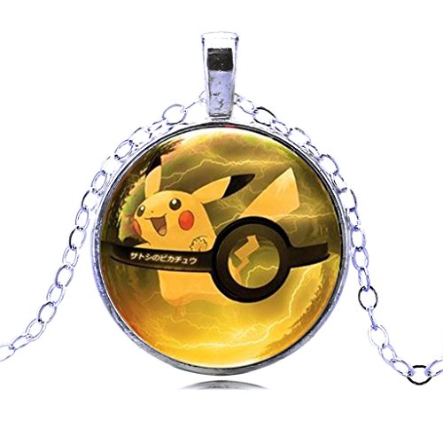 Joyplancraft Pokemon Pokeball Necklace Anime Pokemon Go Pikachu Pokemon Glass Dome Necklace (Style 9)