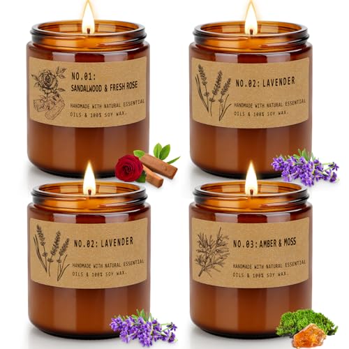 Holiday Candle Gift Set for Women, 4 Pack Soy Wax Scented Candles for Home – Long Lasting Aromatherapy Candles, Lavender, Rose, Sandalwood & Amber – Christmas Gifts for Mom, Friends