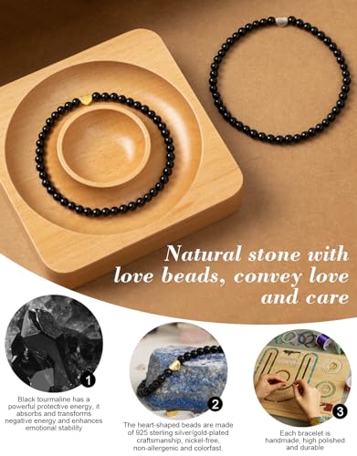 Handmade Beaded Bracelets for Women, 4mm Natural Stone Crystal Healing Gemstone with 925 Gold Silver Heart Beads, Yoga Meditation Stretchy Bracelet, Love Jewelry Gift3