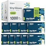 Ridex Disposable Gloves Latex-Free Clear Vinyl Gloves, 1000-Count, Thick, Powder-Free, All-Purpose, Large, Ambidextrous, Clear Family