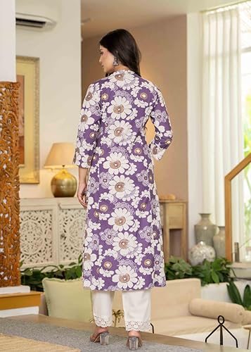 Image of Pistaa's Women's Floral Print A-Line Kurta with Lace Palazzos