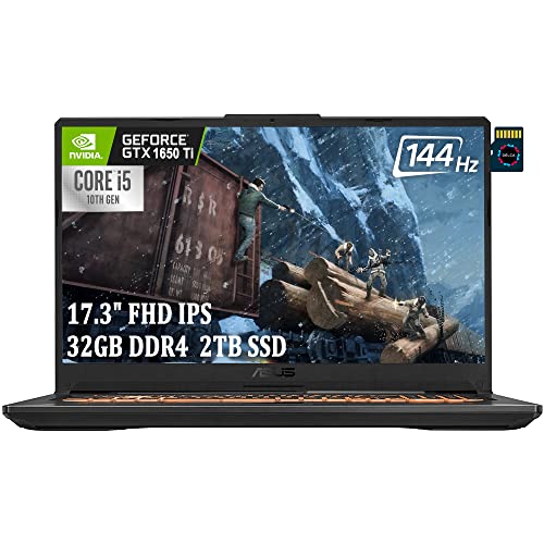 ASUS TUF Gaming F17 Laptop I 17.3" FHD IPS 144Hz I 10th Gen Intel 4-Core i5-10300H (> i7-8750H) I 32GB DDR4 2TB SSD I GeForce GTX 1650 Ti 4GB I RGB Backlit WiFi6 Win10 Black + 32GB Micro SD Card