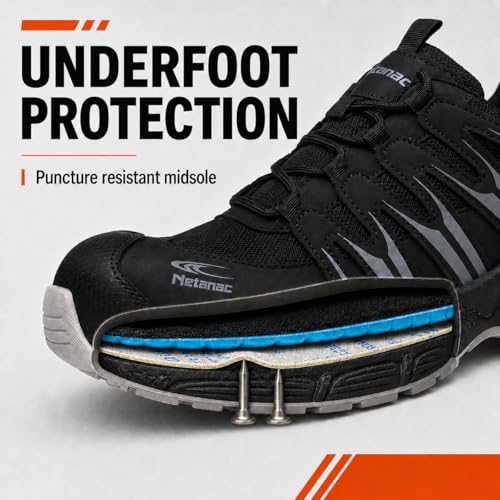 Image of Steel Toe Shoes for Men Women,Comfort Work Safety Sneaker | Wide & Breathable, Puncture & Slip Resistant, Durable Composite Sole & Cushioned Insole for All-Day Standing, Tennis Style