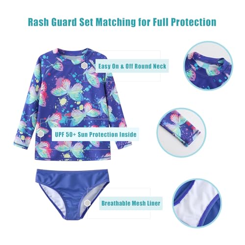 Image of Girls 3 Piece Swimsuits Set Long Sleeve Rash Guard for Girls Tankini Bathing Suits Beach Swimwear 3-16 Years