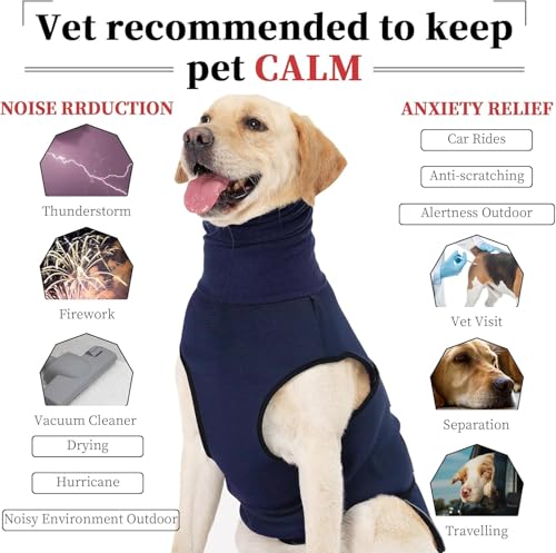 Hundeangstweste Hoodie - Hundemantel für Donner, Feuerwerk, Tierarztbesuche und Trennung - Warmer Hundemantel Reflektierende Hundeweste, Anti-Angst-Weste für Hunde mit hohem Kragen (XXL)