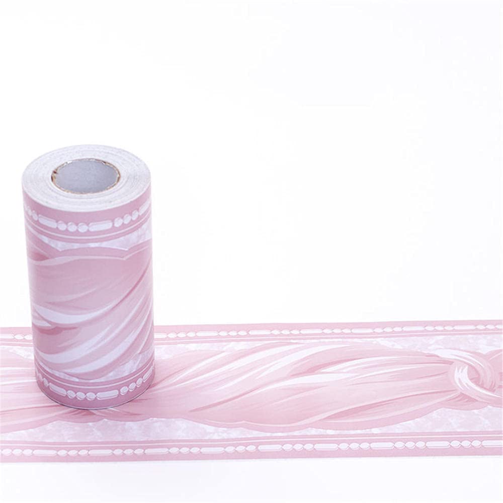 Dostear Wall Borders Peel and Stick Wallpaper Border Window Trim Molding Mirror Frame Kit Wall Panel Bulletin Board Borders Pink Pattern 10 X 1000CM