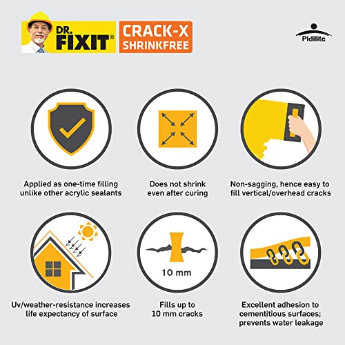 Image of Dr.Fixit 217 Crack-X-Shrink Free Crack Filler for Crack-free Plastered Walls, Prevent Water Leakages, Covers up to 10 mm Internal & External, Excellent Bonding- 750ml
