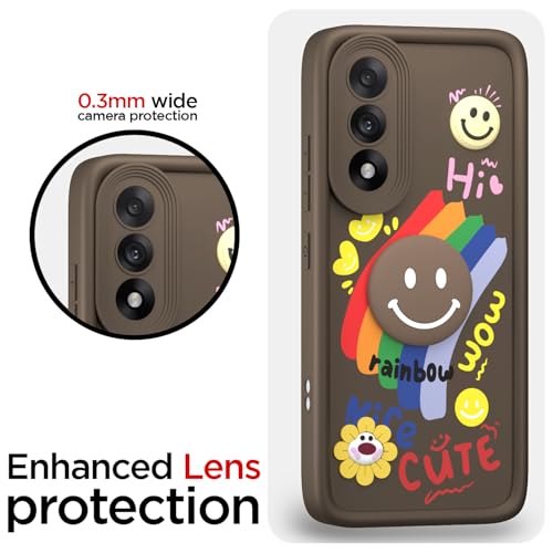 Image of Pikkme Back Cover for Oneplus Nord 5 5G | Soft Silicone| Cute Rainbow Smile & 3D Cartoon Flower Design | Shockproof Raised Camera Protection Bumper Case (Brown)