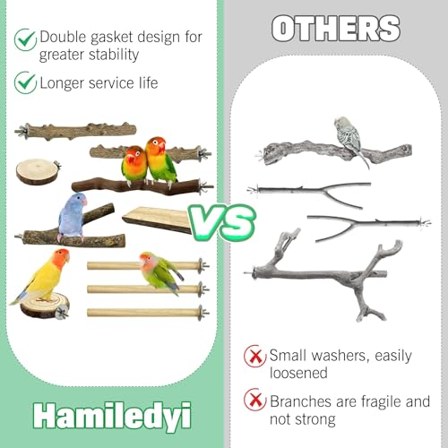 Image of Hamiledyi 10 PCS Natural Wood Bird Perches for Cage Parakeet Stand Bird Cage Accessories Parrot Perch Branch Paw Grinding Fork Parakeet Platform for Small and Medium Sized Birds Budgie Cockatiel