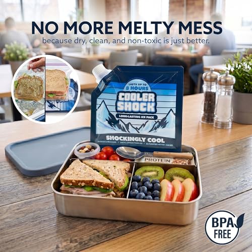 Image of Cooler Shock Reusable Ice Packs for Cooler - Long Lasting Cold Freezer Packs for Coolers and Lunch Boxes - Cooler Ice Packs for Camping Gear, Fishing, Road Trips, Beach Must Haves