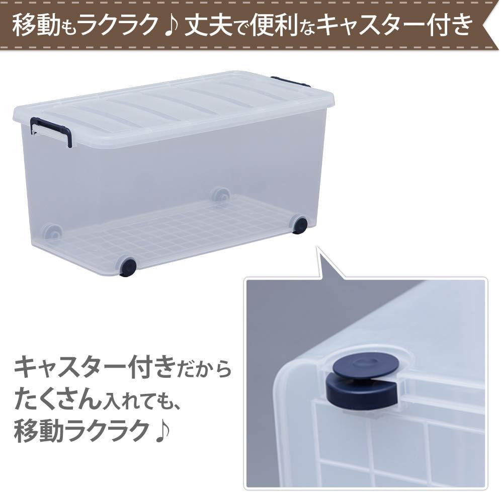 アイリスオーヤマ 収納ボックス 衣装ケース ふた付き 丈夫 頑丈 大型 キャリー 幅39×奥行74×高さ35cm ネイビー クリア