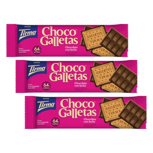 Tirma Chocogalletas au Chocolat au Lait 160g | Biscuits Croquants enrobés de Chocolat | Snack Végétarien Idéal pour Goûter | Biscuits Individuels Emballés pour une Pause Gourmande (Lot de 3)
