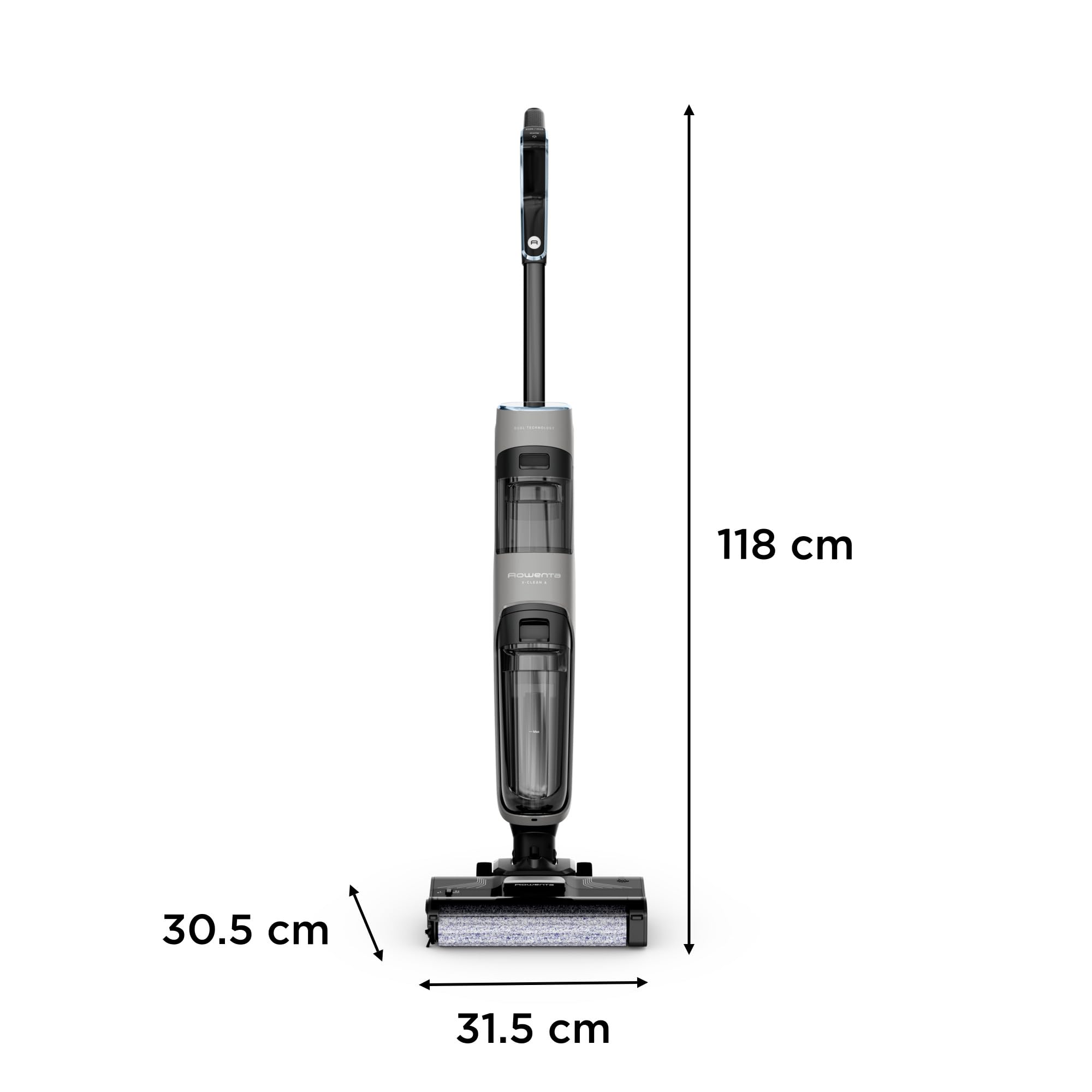 Rowenta X-Clean 4 Aspirateur Balai Laveur sans Fil, Aspiration et Lavage Puissant, Intelligent, Autonomie 50min, Autonettoyage GZ5036WO, Gris