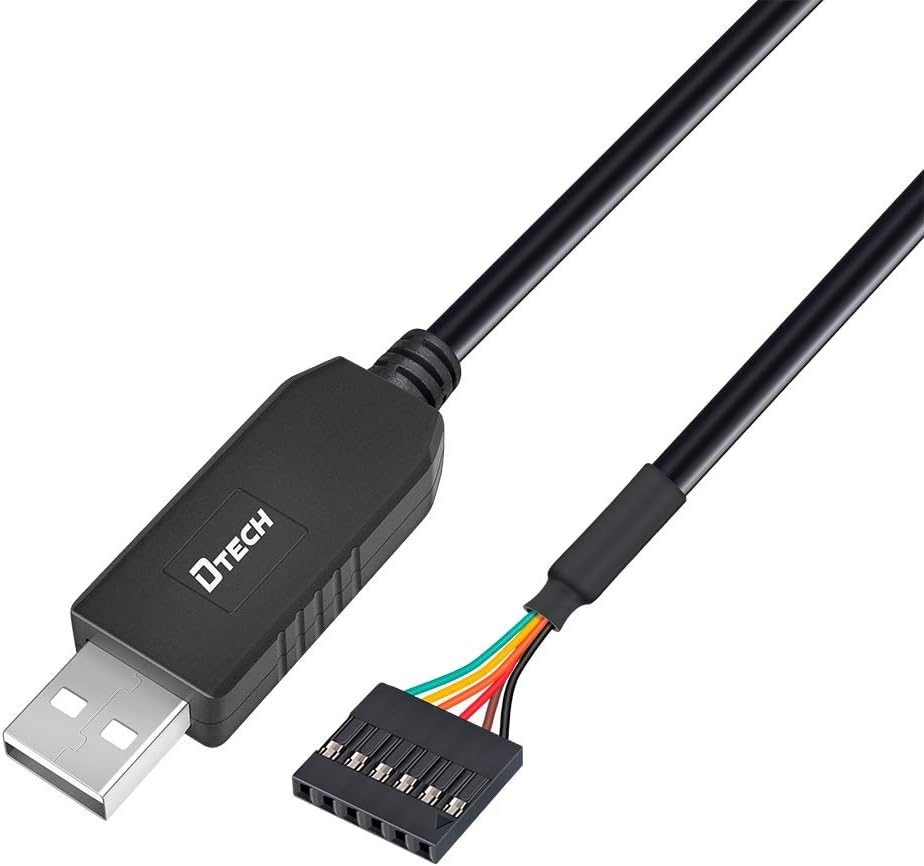 DTECH USB to TTL Serial Cable 3.3V 6 Pin UART Adapter Debug Cord Compatible with Windows 11 10 8 7 Linux MAC OS Genuine FT232RL Chip 6Pin 3v3 Level Signal 2.54mm Dupont Female Header (1M)