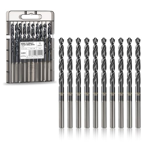 Image of toolant 15 /64 inch Cobalt Drill Bit Set(Pro) Titanium Aluminum Nitride Coated (TiAlN) with Bullet Point Tip, 10-Piece Bulk