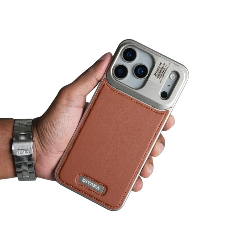 Image of Business Leather Phone Case Compatible with iPhone 17 Pro Max with Mag Charging | Aluminum Alloy Eco-Friendly Cloth Aroma Therapy Phone Case - Brown