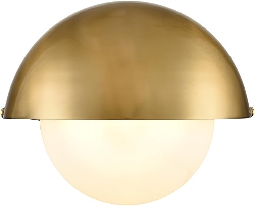 YUBOLE Aplique de pared de mediados de siglo moderno dorado para tocador de baño, luz sobre espejo con pantalla de metal ajustable y globo de vidrio
