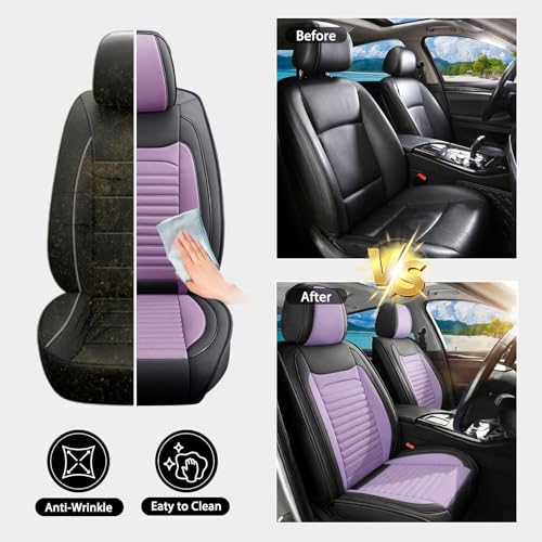 Image of Car Seat Covers Full Set Fit for Hyundai Venue 2019-2026 Faux Learher Waterproof Seat Covers 5 Seats Comfortable Breathable Anti-Slip Seat Protectors(BlackPurple,Full Set)