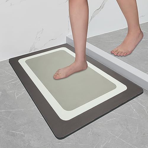 SFLXO 60cm x 40cm Non Slip Bath-Mat Machine Washable Bath Mats For Bathroom Durable Soft Bath Rugs Bathroom Mats with Thick Rubber Bath Rug Deep Grey