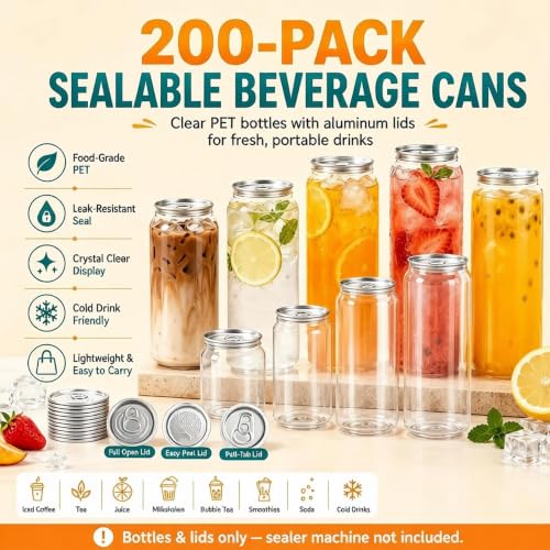 Latas sellables de plástico transparente con tapas pop-top premium 8
