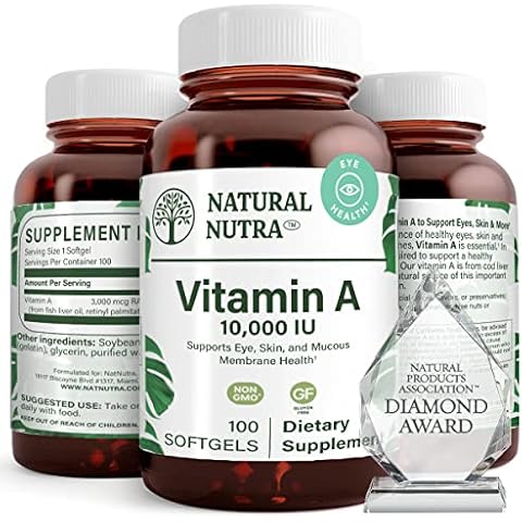 Natural Nutra Vitamin A 10,000 IU Softgels – High Potency Eye and Skin Vitamins – Gluten-Free Vitamin A Supplement for Sight & Skin Health – Fish Liver Oil for Men and Women, Gluten Free 100 Softgels Cover