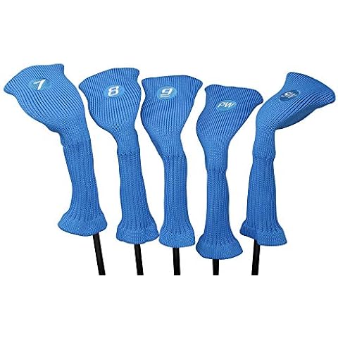 Majek All Hybrid Golf Club Blue Headcover Set 7-SW. Neoprene Acrylic Head Covers 7 8 9 PW SW Cover