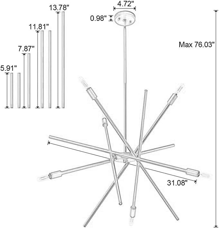 Modern Black Light Adjustable Sputnik Chaner, Industrial Chaners Ceiling Lighting Fixture, Dining Table Bedroom Geometric Hanging Lighting Fixtures E14 Base